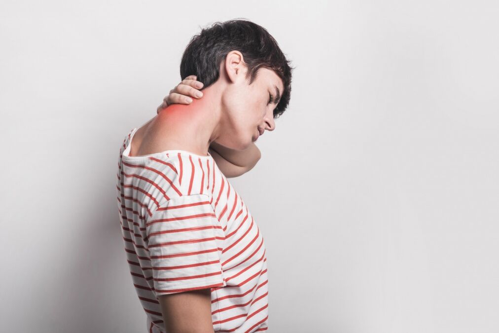 Pain due to osteochondrosis of the cervical spine.